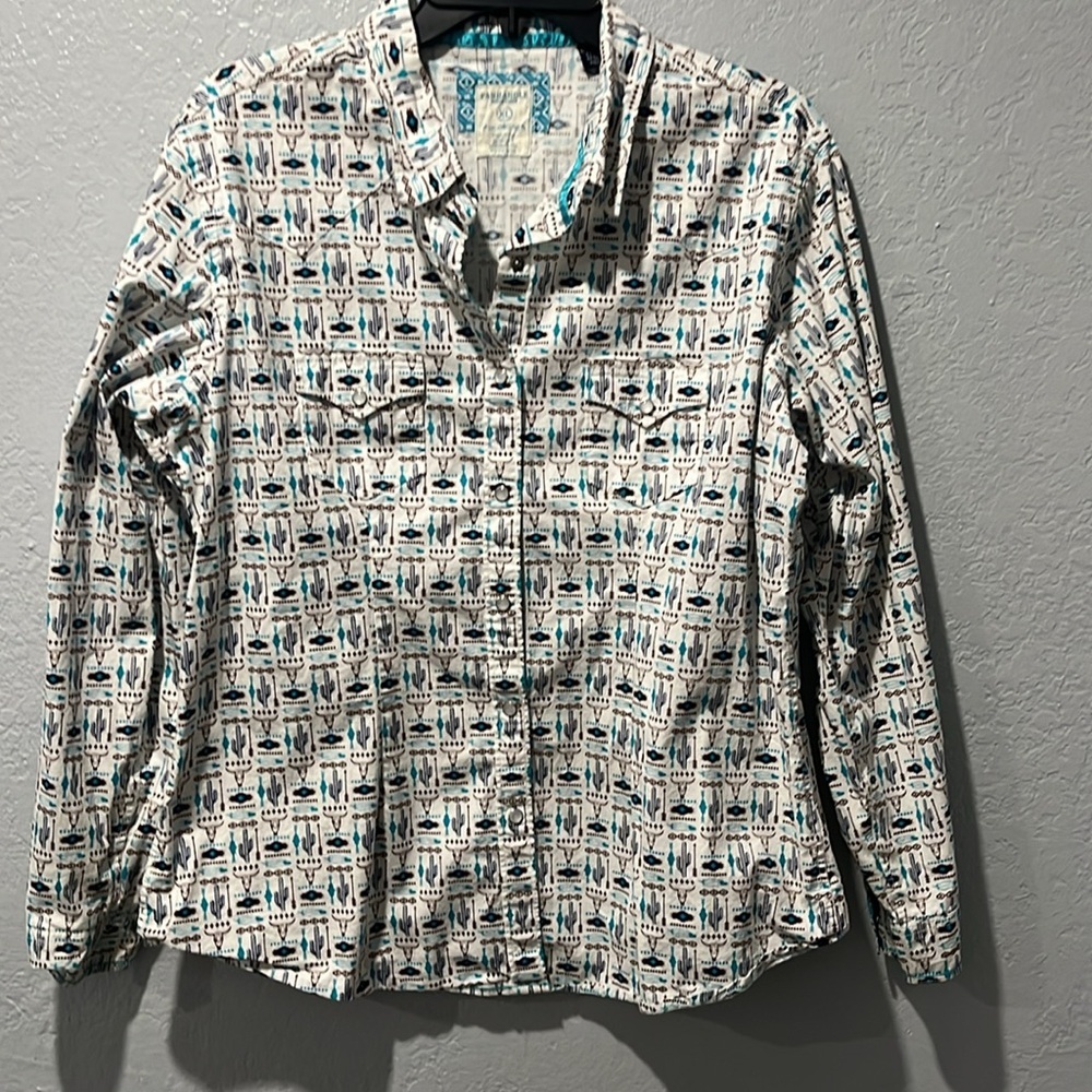 Panhandle Women's White Patterned Button-Up Shirt - image 3